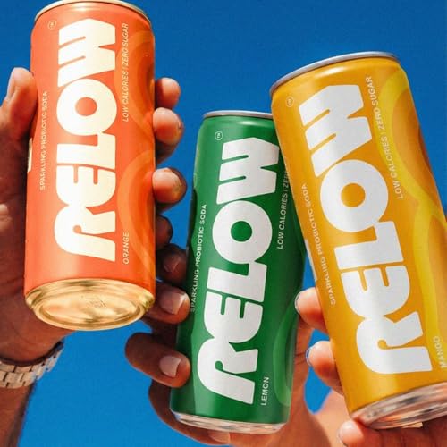 Image of Relow Variety Pack Sparkling Probiotic Soda (Lemon, Mango, Orange) | Zero Sugar | Zero Caffeine | Low Calorie | Natural Stevia | All Natural Ingredients | No Artificial Flavours | 250ml | Pack of 24