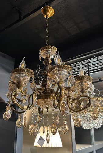 Image of Modern Contemporary Glass Chandelier Ceiling Lighting Lamp Hanging Chandelier, 6-Light Antique Gold Finish Light with Bulbs