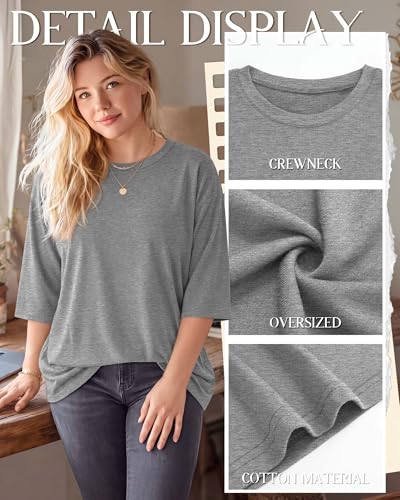 Image of Locoowai 3 Pack Women Plus Size Tops 3 /4 Sleeve Cotton Crew Neck Oversized T Shirts Loose Fit Tee Tunic Casual Blouse