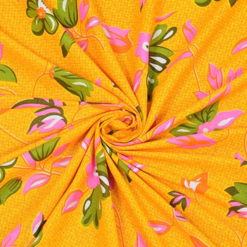 Image of JAIPUR PRINTS 100% Cotton Rajasthani Jaipuri Traditional Floral King Size Double Bedsheet with 2 Pillow Covers - Multicolor, 180-200 tc (A - Yellow, Double)