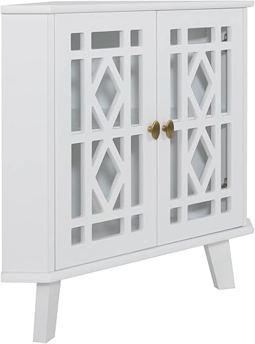 Miniatura 8 de Scurrty Armario esquinero con 2 puertas y estantes de 2 niveles organizador de almacenamiento de esquina independiente para sala de estar comedor y