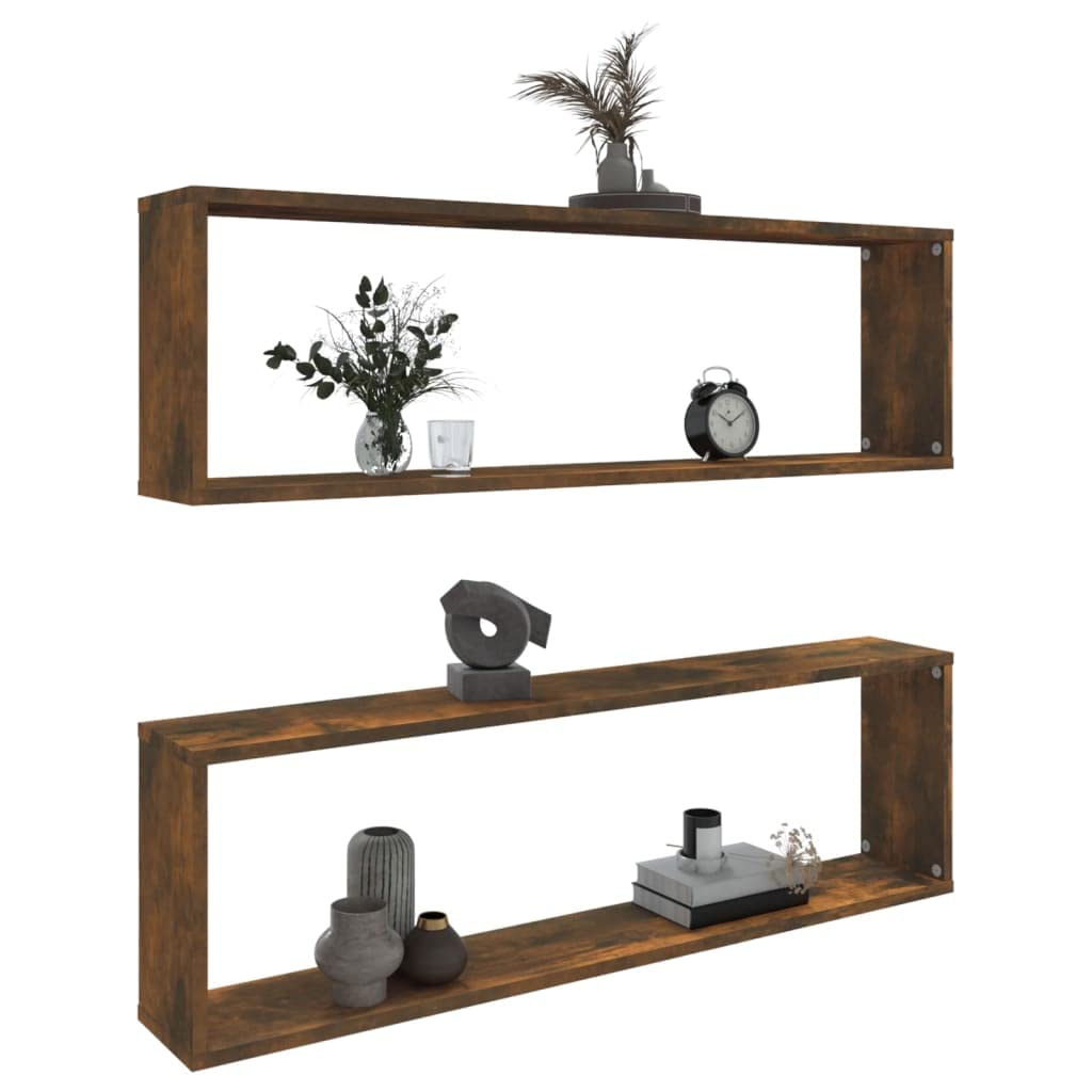Juego de 2 estantes de pared de roble ahumado, 100 x 15 x 30 cm, material de madera, moderna tabla flotante para libros, decoración de vinilo, discos de vinilo en el salón, cocina, baño