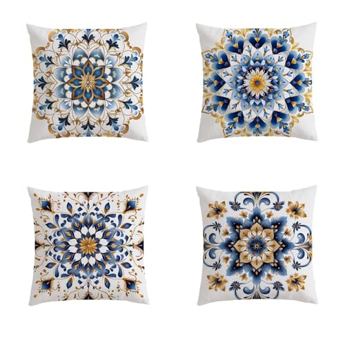 Housse coussin extérieur 80x80cm imperméable violette motif mandala - Lot de 4 - 2