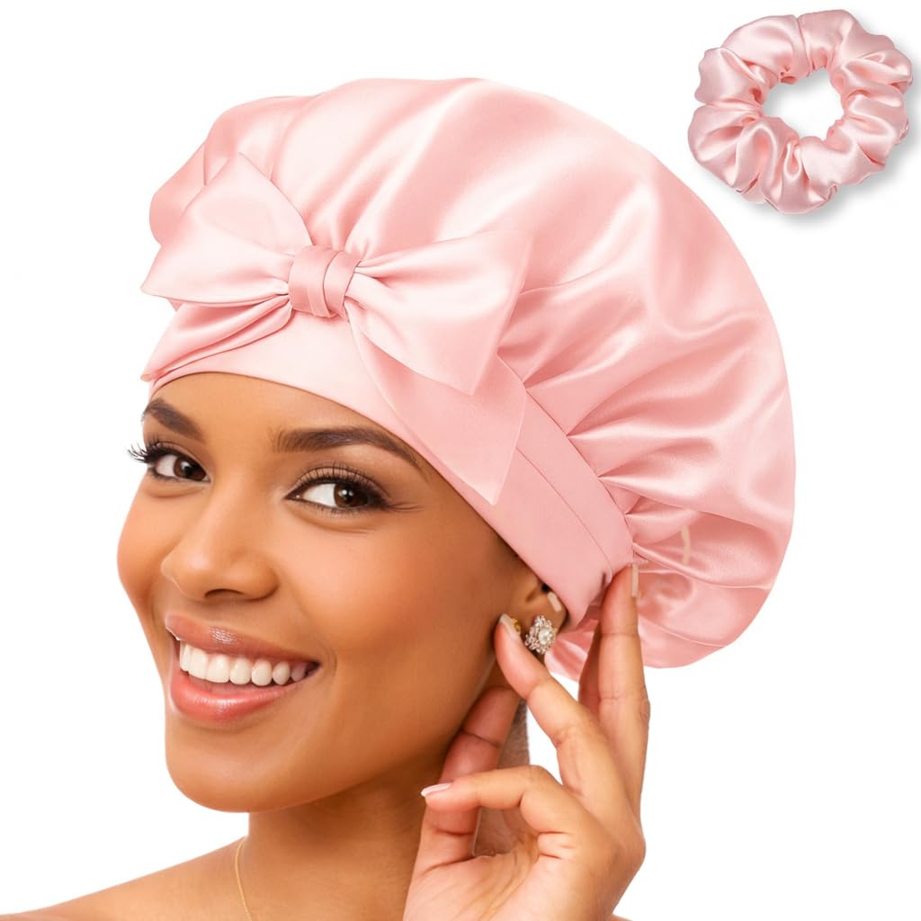 Silk Bonnet 100% Mulberry Silk Sleep Cap Breathable & Adjustable Sleeping Caps Silk Hair Wrap Women Night Cap for Curly Hair
