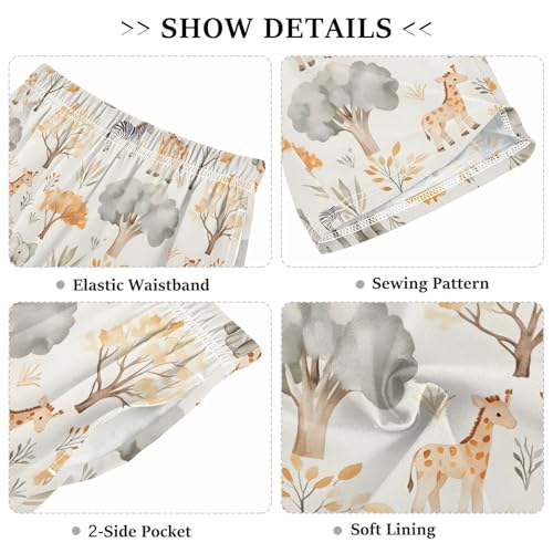 Giraffe Trees Sleep Shorts Summer Pajama Shorts Elastic Waist Sleep Bottoms with Pockets 6-14 Years3