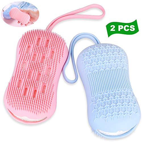 Silicone Body Scrubber (2 Pack),Silicone Bath Body Brush for Women Men Kids Baby, Super Soft Massage Exfoliating Bath Brush Scrubber for Deep Cleaning?Double-sided Shower Loofah with Wood Pulp Cotton