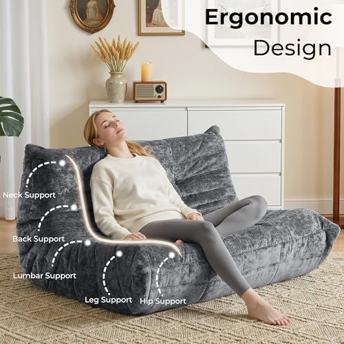 Image of HABUTWAY Giant Bean Bag Chairs Loveseat for Adults,2 Seater,Grey