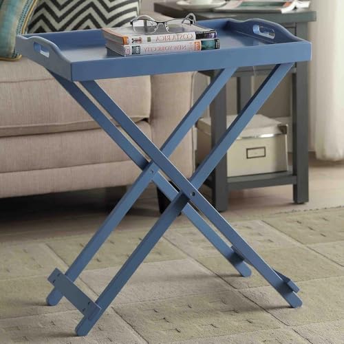 Folding TV Tray Bedside Table in Blue Wood Finish New