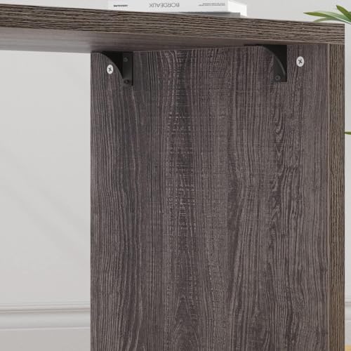 Image of L Shaped Desk with Drawers, L Shape Computer Desk with Storage Cabinet Shelves, Reversible Modern Industrial Home Office Corner Desk, Rustic Wood Executive Writing Gaming Study Table,