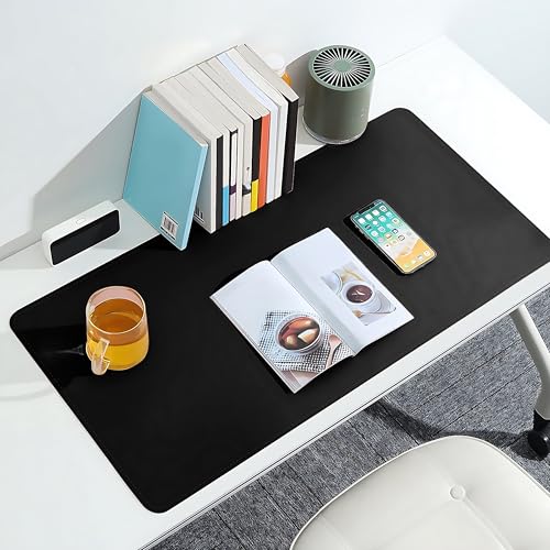 Klasse Çift Renk Dikişli PU Deri Masa Matı 80x40 Cm Mousepad, Su Geçirmez Masa Sümeni, Çift Taraflı Kullanım, Dizüstü Bilgisayar/Ofis/Ev için, Kaymaz Taban (Siyah Ve Koyu Gri)