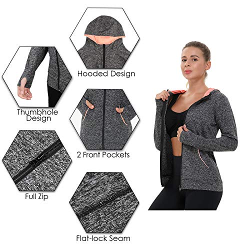 AMZSPORT Damen Laufjacke Sportjacke Langarm Trainingsjacke Sweatjacke mit Tasche Für Yoga Fitness Schwarz XL