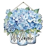 COLOR VALLEY ART Welcome Sign Front Door Decor, Hydrangea Decor Farmhouse Wall Signs Decorations for Porch, Home, Housewarming Gift for New House Home Apartment, Wooden Florals Door Hanger