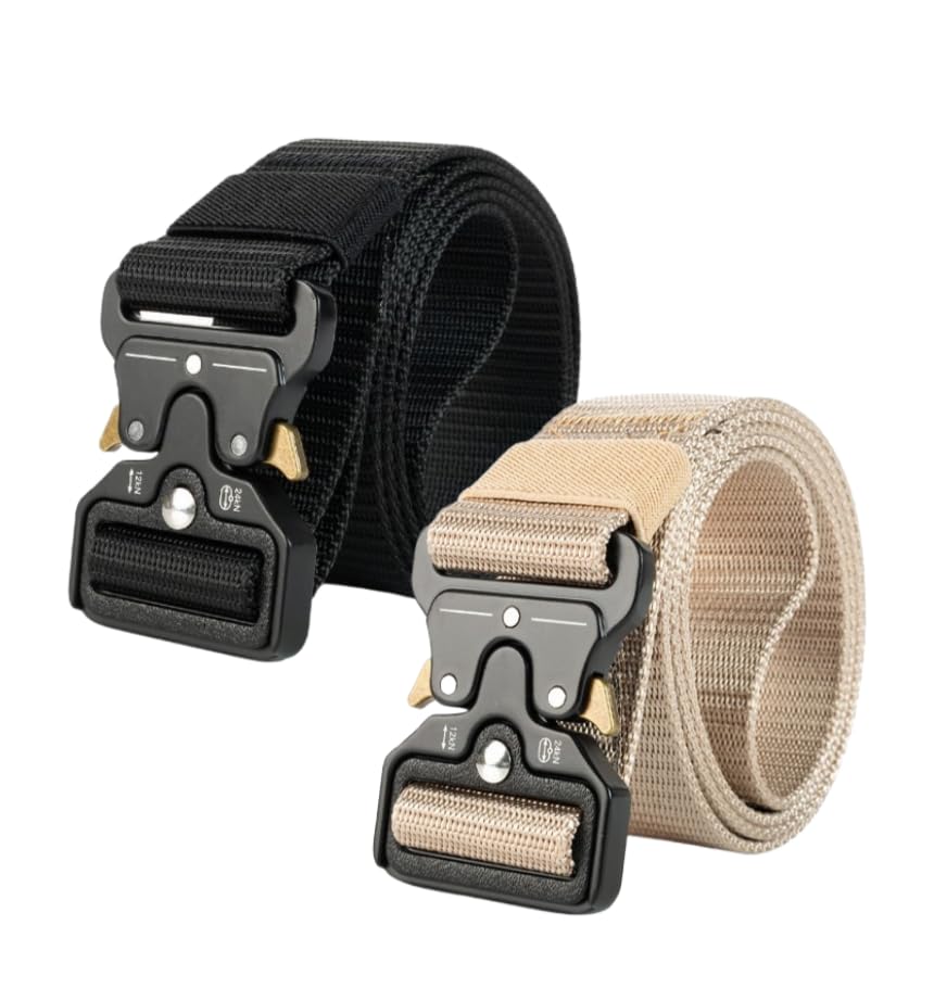 2-Pack Men's Tactical Military Belt with Quick-Release Metal Buckle 3type