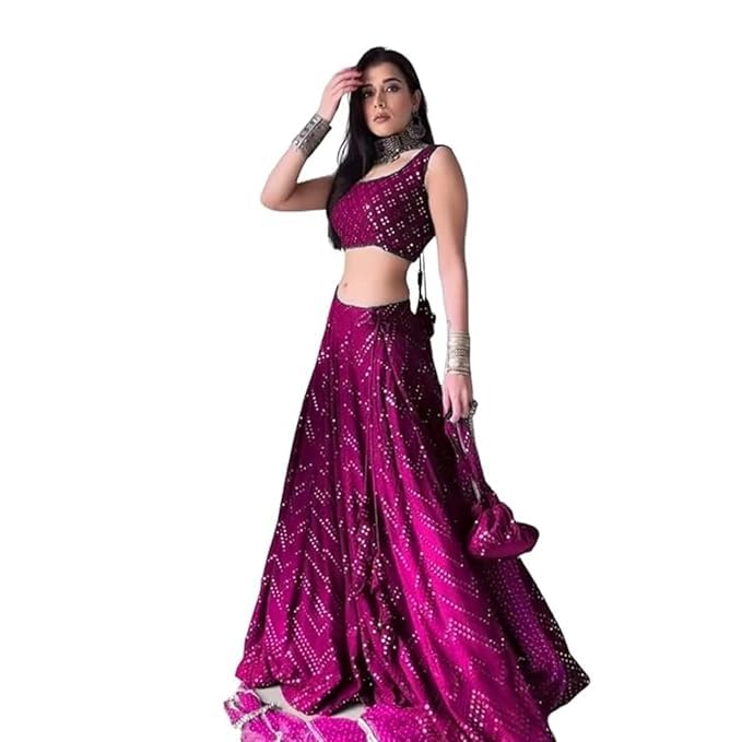 Women's Embroidered Semi Stitched Lehenga Choli Dupatta set with unstiched blouse piece and Flare Lehenga choli