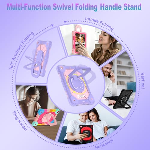 Image of Auizotl Case for iPad 9th /8th /7th Generation 10.2 Inch iPad Case 9th Generation with Screen Protector /Rotate Stand /Pen Holder,Military Grade Shockproof i Pad 9th /8th /7th Gen Cases,Purple Rose
