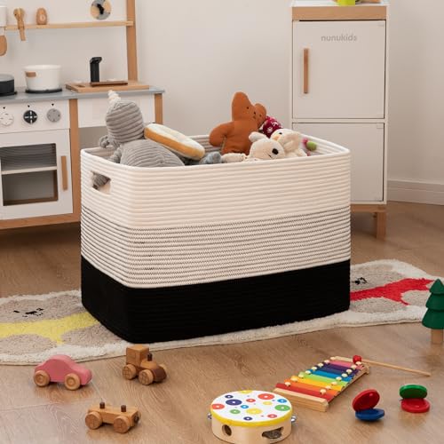 Image of OIAHOMY 108L Large Cotton Rope Basket, Rectangle Woven Baskets for Storage, Nursery Blanket Storage Living Room, Toy Basket With Handle-25 inchx16 inchx16 inch-Gradient Black
