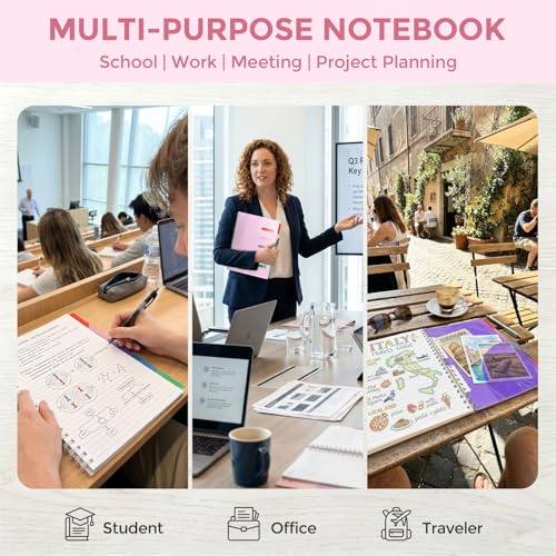 Cahier ligné A4 rose à spirale HEYPLACE avec 5 intercalaires pour notes