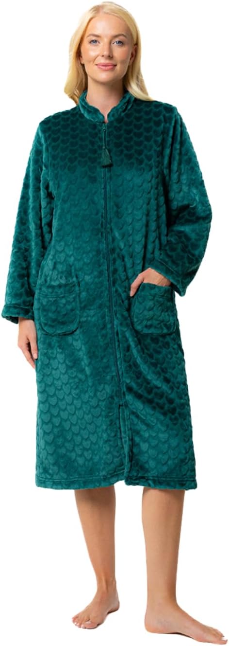 chinese dress ladies Slenderella Ladies Zip Up Dressing Gown Womens Soft Waffle Fleece Bath Robe  Small (Navy) at Amazon Women's Clothing store main image 1