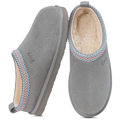 FITORY Women's Suede Slipper, Flat Slip On House Shoes with Faux Fur Lining Indoor Outdoor Short Mini Boots | Short Mini Boots, Indoor & Outdoor, EVA Non-slip Outsole, Lightweight Fuzzy Wint