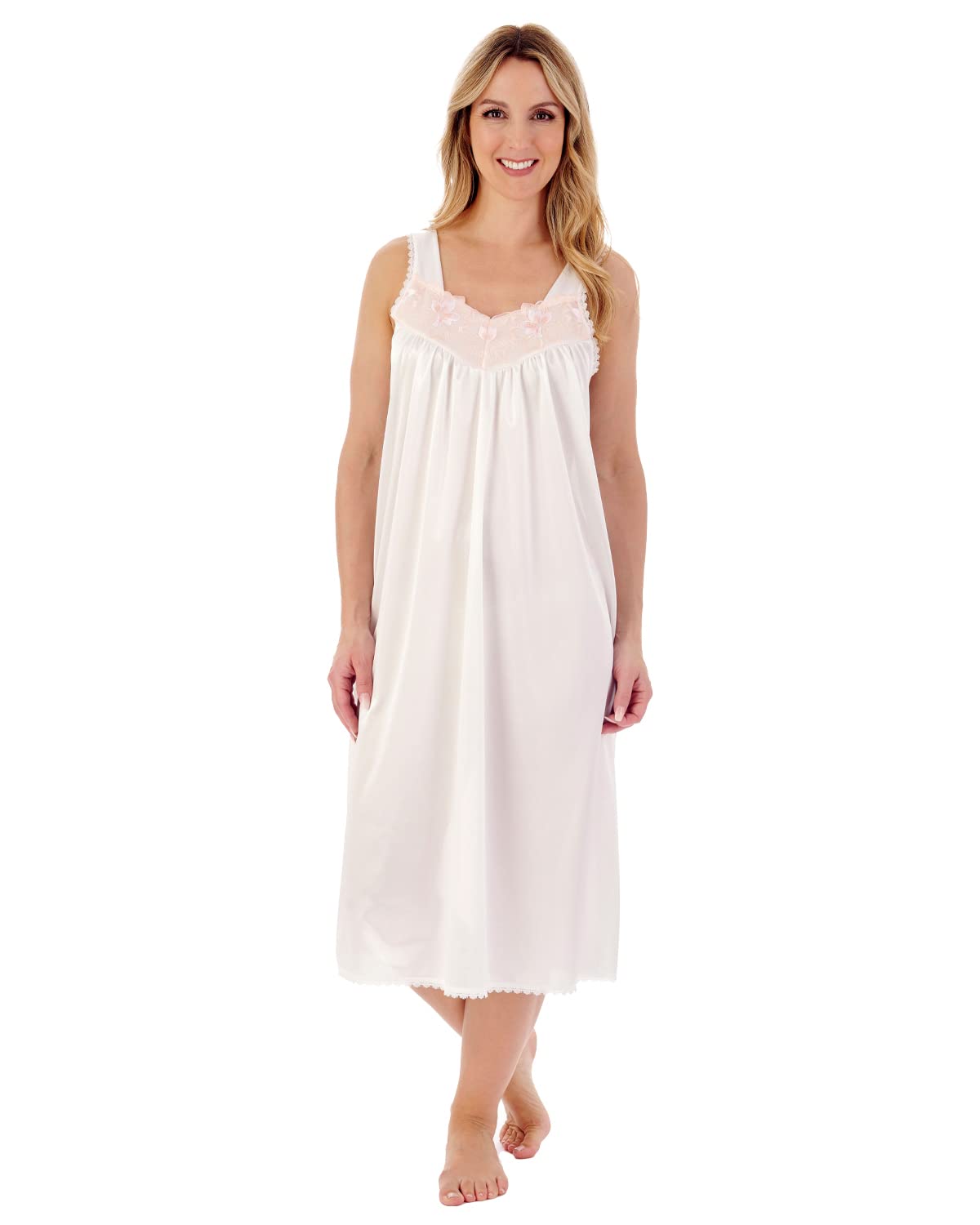 Slenderella Slippy V-Neck Sleeveless 44 inch Nightdress (10/12, Ivory)