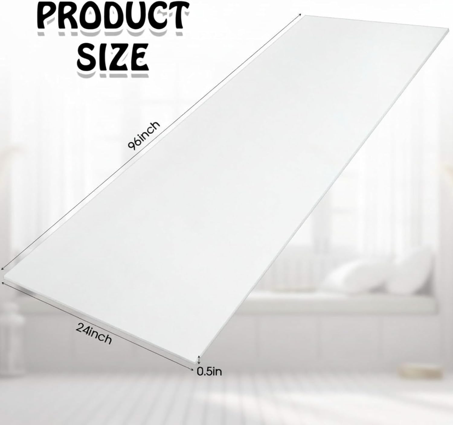 Amylove 1 Pack Polyurethane Foam 1/2" x 24" x 96" High Density Cushion Upholstery Foam Sheet for Seat Replacement DIY Projects Chairs Headboards Sofas Home (White)