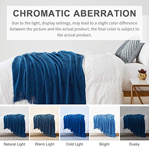 BOURINA Royal Blue Throw Blanket 60x80 Inches Throw Textured Solid Soft Sofa Throw Couch Knitted Decorative Blanket