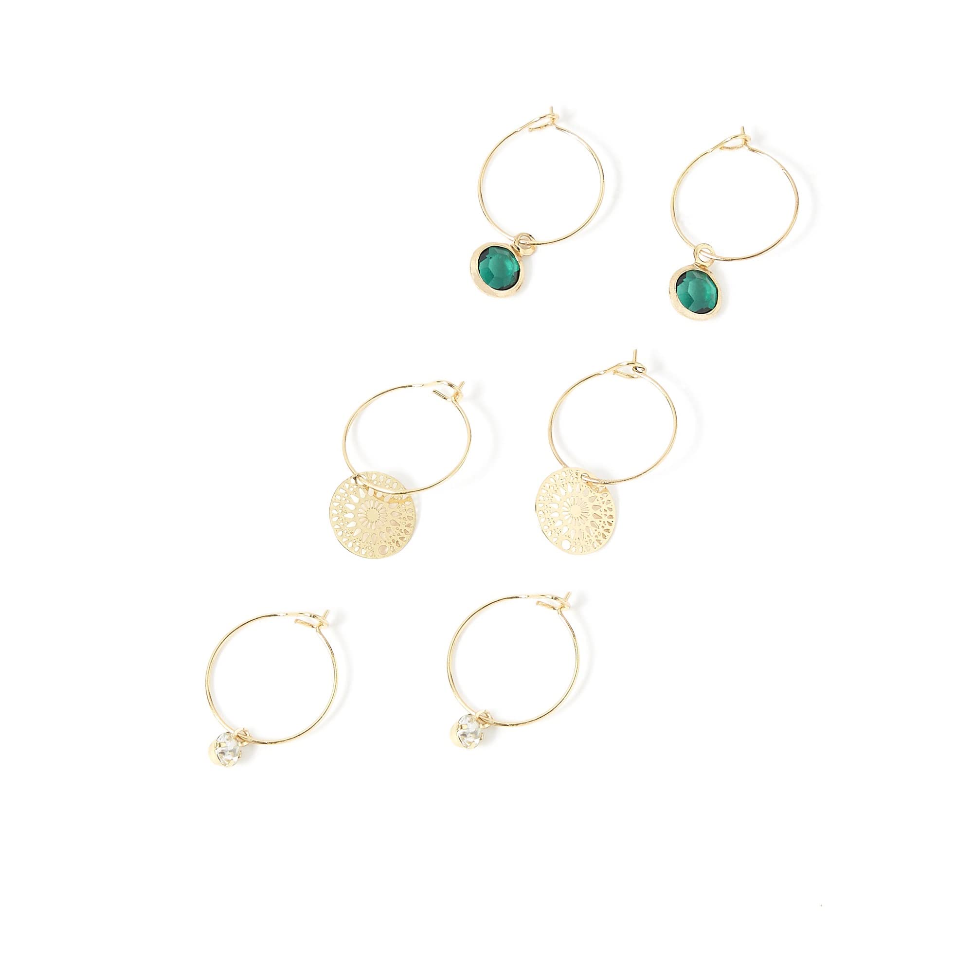 Accessorize London Womens Gold Set of 3 Filigree & Stone Hoop Earring Pack (B09RKFLG7V) Amazon Price History, Amazon Price Tracker