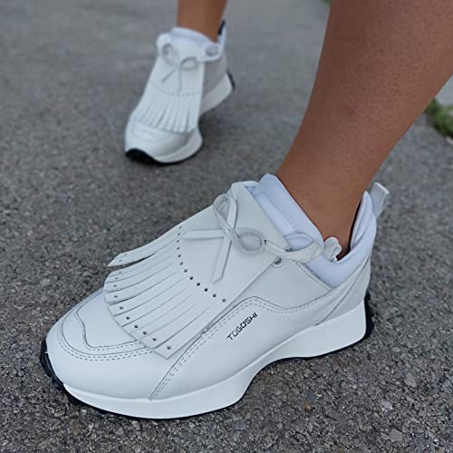 Golf Kiltie | White Leather Shoe Clips With Fringes For Custom Sneakers | Kiltie Fringes | Fringe Shoes | Golf Shoe Kilties With Fringes (White Leather) #TOP1