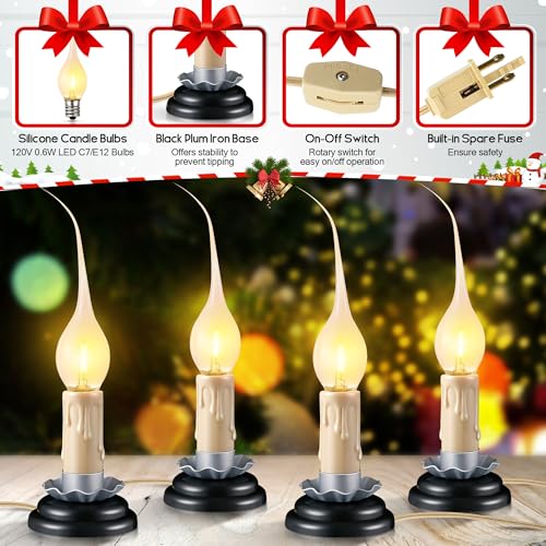 Enhon-4-Pack-3-in-Rustic-Country-Candle-Light-with-Replacement-LED-Light-Bulbs-UL-Certification-Electric-Christmas-Window-Candles-Light-with-OnOff-Switch-06W-C7-Candlestick-Lamp-5Ft-Cord Enhon 4 Pack 3 in Rustic Country Candle Light with Replacement LED Light Bulbs UL Certification Electric Christmas Window Candles Light with OnOff Switch 06W C7 Candlestick Lamp 5Ft Cord