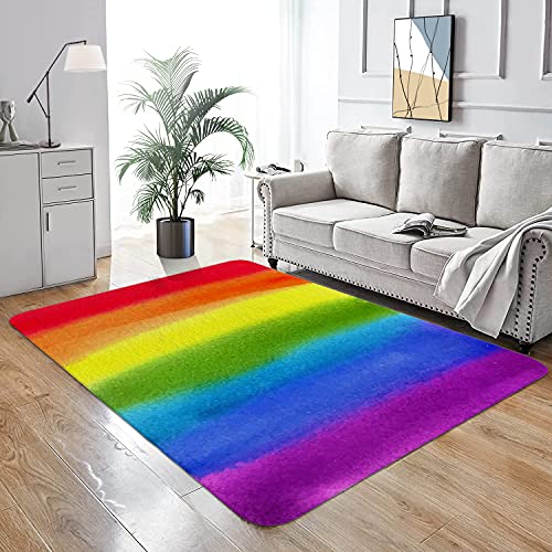Ormis Watercolor Rainbow Area Rug Ultra Soft Faux Wool Throw Rugs Non-Slip Area Rugs Floor Carpet Cover For Living Room Bedrooms Decor 4' X 6' #TOP8
