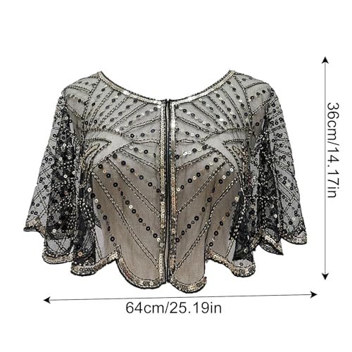 Lace Shawl, Sequin Beaded Wrap, 14.17 Inches Elegant Capelet for Evening Dresses, Photography, Cosplay Events, Formal2