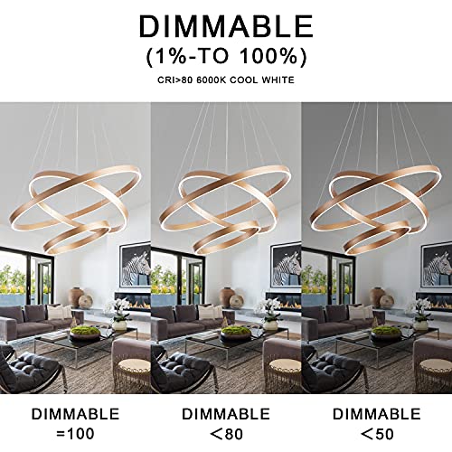 Image of MADEM Modern LED Chandelier 3-Ring Circular Dimmable Pendant Light,Gold | Contempoary Chanderlier Flush Mount Pendant Lighting for Living Room Dining Room, Bedroom,3000K-6000K