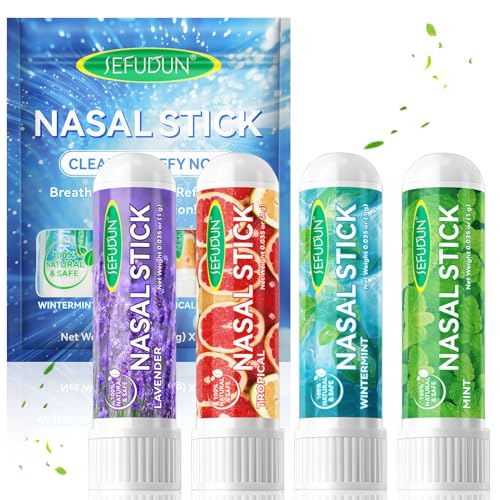 Nasal Stick 4 Pack, Palitos Nasales con Aroma a Aceite Esencial, Inhalador Nasal de Aromaterapia de Menta, Alivio Rápido de la Congestión Nasal, Mejora la Respiración y la Concentración.