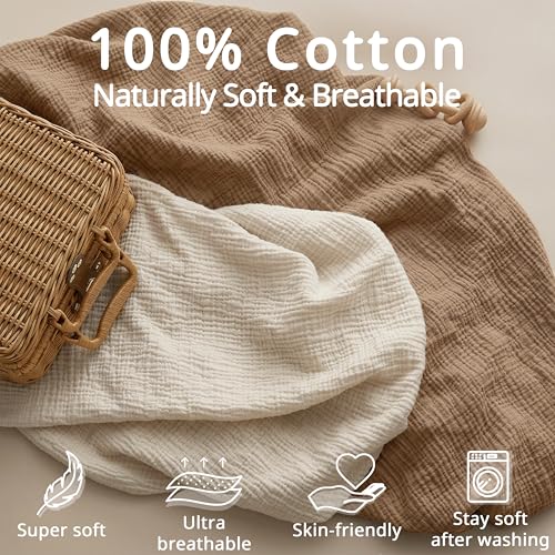 Image of 2 Pack Muslin Bassinet Sheets, 100% Cotton, Breathable & Soft (Brown＆Beige) | Compatible with Dream On Me Bassinet
