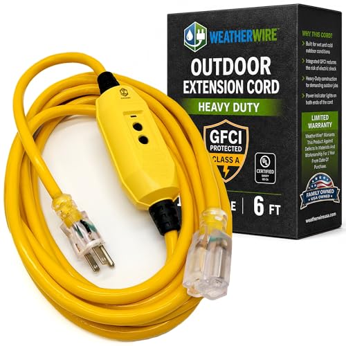 6 ft Outdoor Extension Cord Waterproof - GFCI Extension Cord 6 ft - Heavy Duty Outdoor Extension Cords - WeatherWire - GFI Cord
