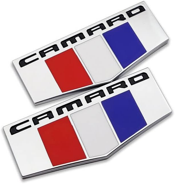 2X Camaro M Emblems 3D Metal Badge Front Right Left Fender Replacement for Camaro Ss Rs Zl1 (Chrome Black)