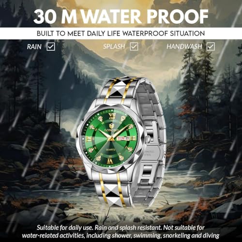 Image of LONGBO Zenith Watch for Men Analog Quartz Dress Diamond Business Stainless Steel Watches Waterproof Luminous Date Luxury Men's Wristwatch | Birthday Gift for Men | Gift for Husband | Gift for Brother