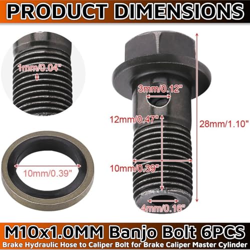 M10x1.0 Banjo Bolt 6PCS，22MM Long Single Banjo Bolt Brake Fitting Adapter with 12PCS Copper Washers，Brake Fitting Adapter Bolt，Brake Hydraulic Hose to Caliper Bolt for Brake Caliper Master Cylinder by HuGuWdy - Used condition - Image 4