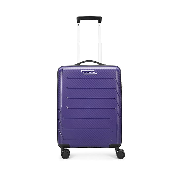 Aristocrat Polypropylene (PP) Chroma Cabin 55Cm Hardsided,8 Wheel Spinner,Fixed Combination Lock 8 Wheels Carry-On Luggage, Spacious, for Unisex, 7 Year Warranty - Purple, Small