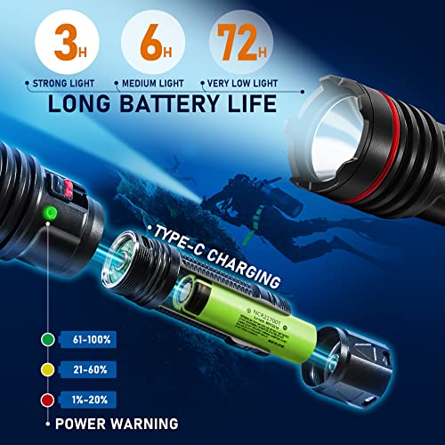 Diving Flashlight,Letonpower 2000Lumens Dive Light,100M Underwater Lights,Dive Lights Scuba Diving,With Type-C Charging Underwater Flashlight For Professional Outdoor Underwater Sports #TOP3