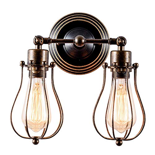Huahan Haituo Edison industriales Retro Vintage luz aplique con 1/2/3/4/5 luces Retro rústico de pared aplique (oro de barrido, 2 bombilla)