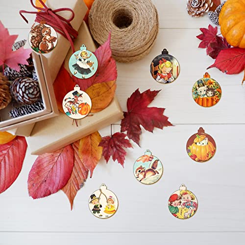 24Pcs Fall Thanksgiving Tree Ornaments Happy Thanksgiving Hanging Decorations Pumpkin Turkey Maple Leaves Acorn Squirrel Wooden Cutouts For Fall Thanksgiving Home Office Tree Decorations #TOP5
