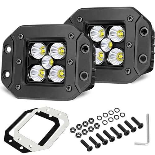 OFFROADTOWN Flush Mount LED Pods, 2PCS 5 Inch 100W LED Driving Lights Flush Reverse Backup Light Spot Flood Combo Beam Pods Light Off Road Lights for Truck Pickup Jeep UTV ATV SUV