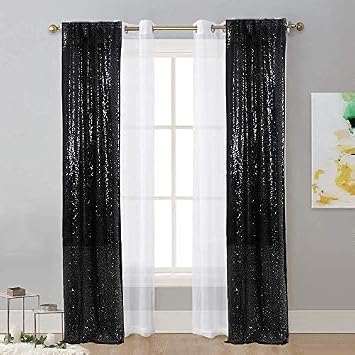 2Pieces Sequin Backdrop 2ftx8ft(60x243cm) Shiny Seamless Photo Booth Curtain for Party Wedding Decoration Photo Background, Black