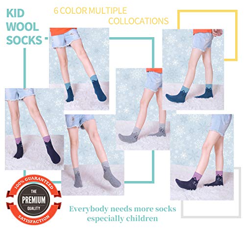LANLEO Kids Wool Socks For Toddlers Boys Girls Hiking Winter Warm Cozy Thick Heavy Thermal Crew Boot Socks 6 Pairs3