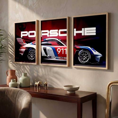 Image of HOTHOUSE Big Porsche Car Framed Posters Gift Items for Boys Room Wall Decoration Bedroom Living Room Office Studio Decor | Car Poster Frame for Wall Decor Set Of 3 Size (10 X 13 inch)