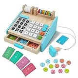 LumWuds Wooden Toy Cash Register for Kids, Pretend Play Set with Scanner, Calculator & Play Money – Fun Kids Cash Register for Grocery Store & Cafe Role Play, Gift for Toddlers Ages 3+ Years