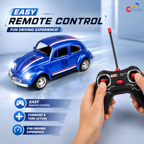 Image of Remote Control Racing Car for Kids | Rechargeable with 2.4GHz Wireless Controller | LED Headlights, Smooth Forward & Turn Action | Durable Build & Stylish Classic Car Design (Multi-Color)