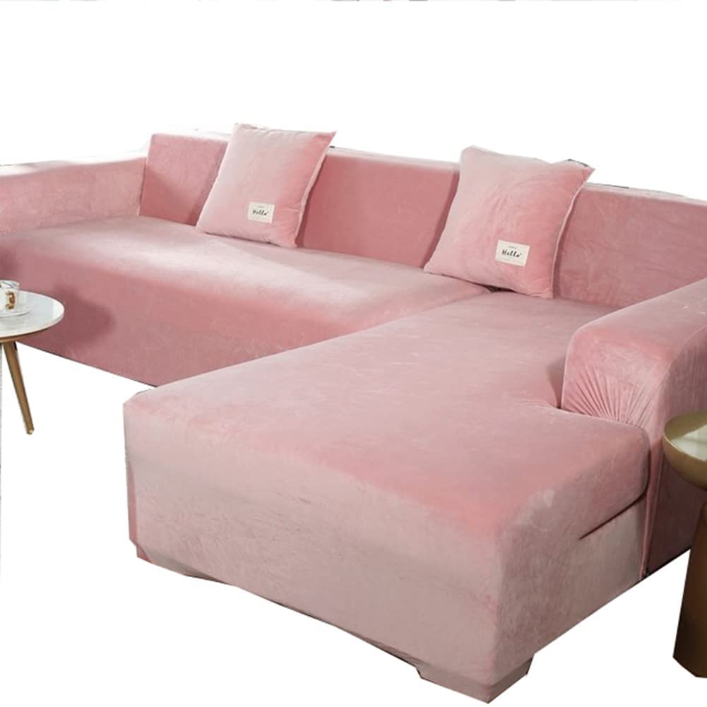 IZREEL Velvet Corner Sectional Couch Covers L Shape Sofa Cover for Living Room Super Soft Stretch U Shaped Sofa Slipcover Anti Slip Pets Dogs Furniture Protector,D,3seat
