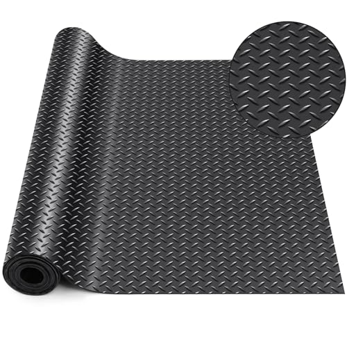 Image of Breling 24 in x 10 ft Rubber Diamond Plate Rolls Garage Floor Mat for Under Car, Heavy Duty Flooring Rug for Trailers Garage, PVC Water /Stain Outside Resistant Parking Rv Tool